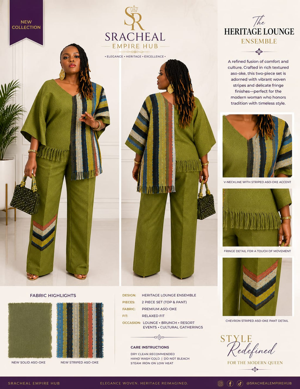 Handwoven Aso Oke Two-Piece Set | Multicolor Striped Top, Plain Wide Leg Trousers. Fringe Two Piece, Trousers Set, Handcrafted Aso Oke for Women.