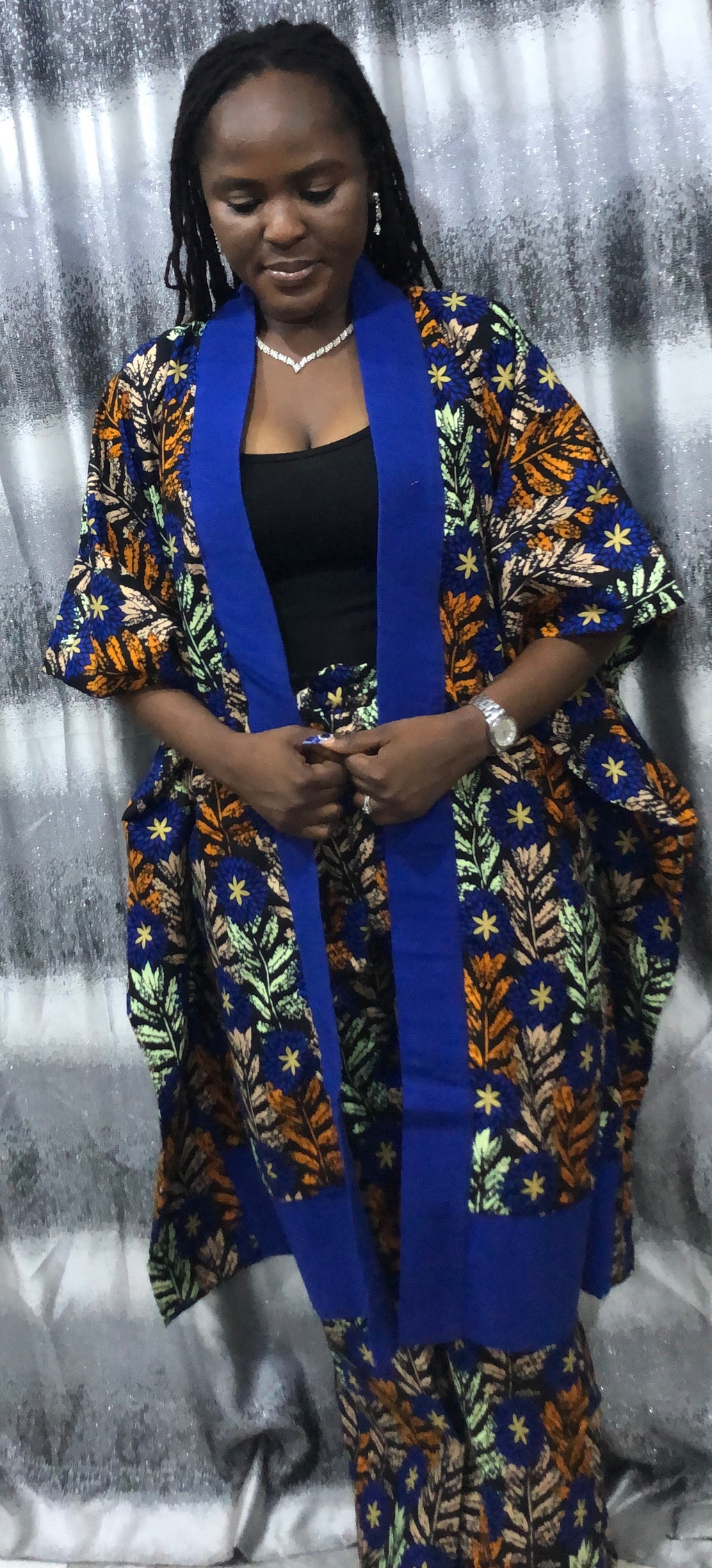 Modern Style African Ankara Print and Aso-Oke Kimono 2p Pant Set, African kimono & pants, Ankara kimono African 2piece set, Ankara matching set, African styles for women, African print pants.