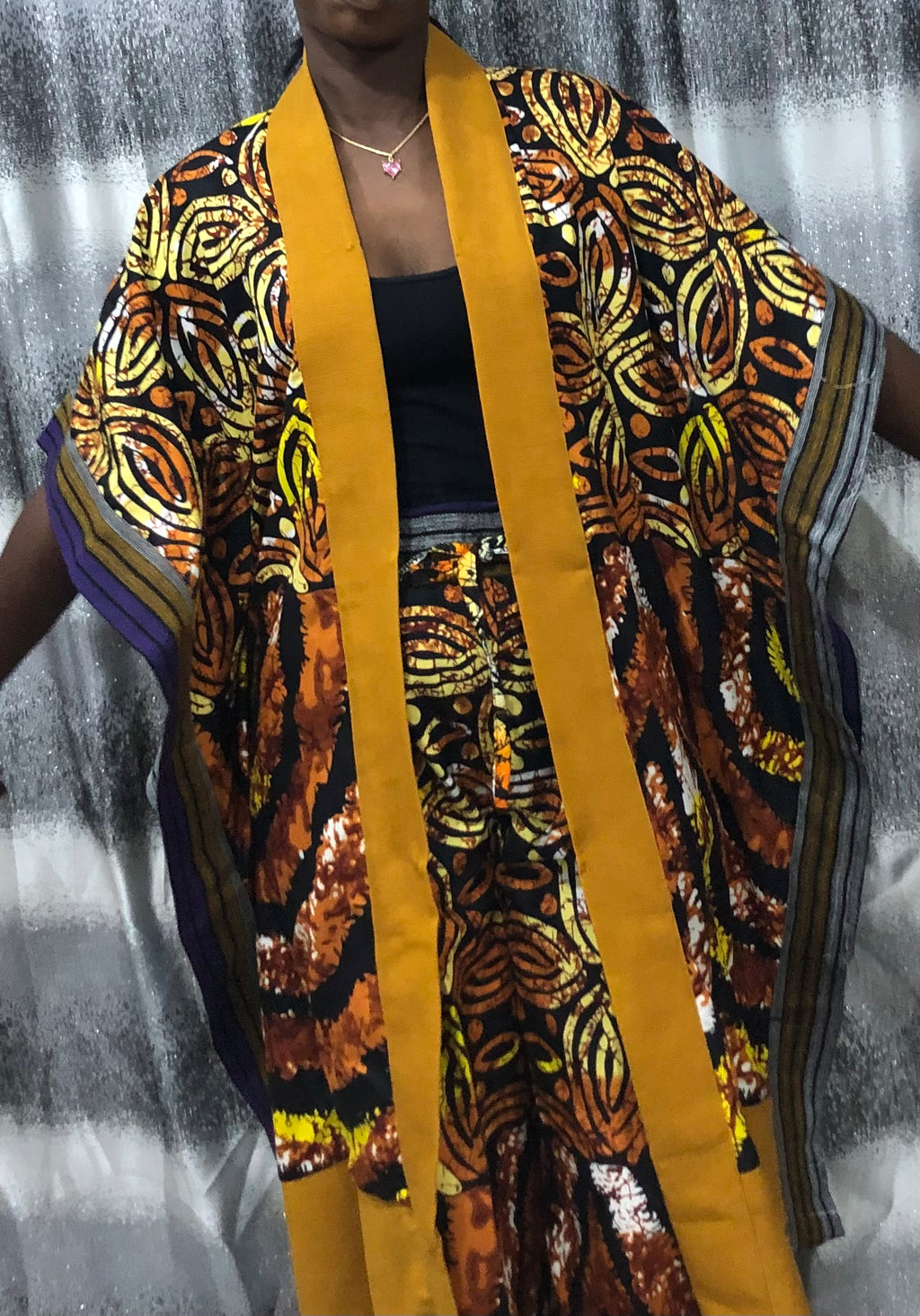 Modern Style African Ankara Print and Aso-Oke Kimono 2p Pant Set, African kimono & pants, Ankara kimono African 2piece set, Ankara matching set, African styles for women, African print pants.