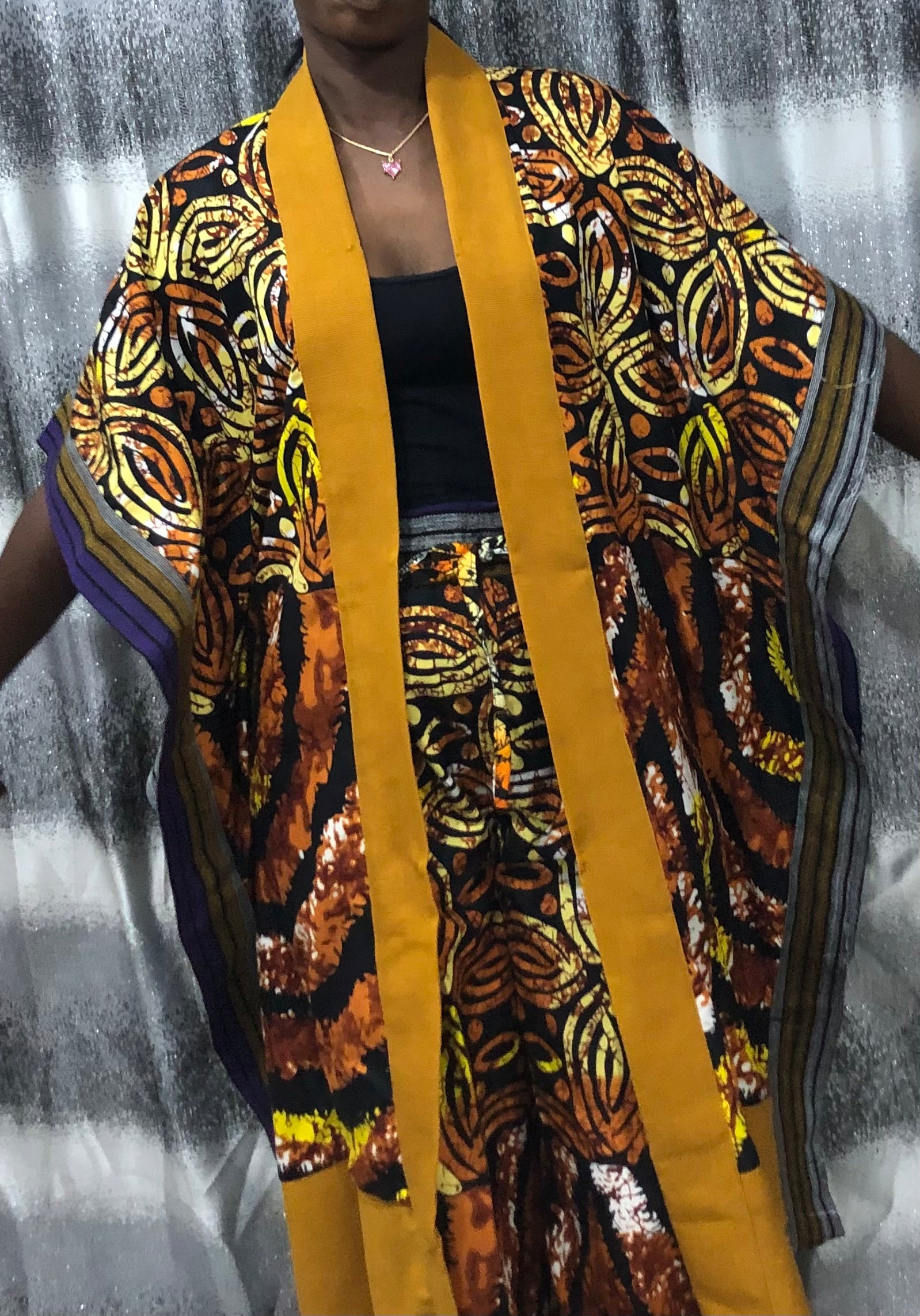 Modern Style African Ankara Print and Aso-Oke Kimono 2p Pant Set, African kimono & pants, Ankara kimono African 2piece set, Ankara matching set, African styles for women, African print pants.