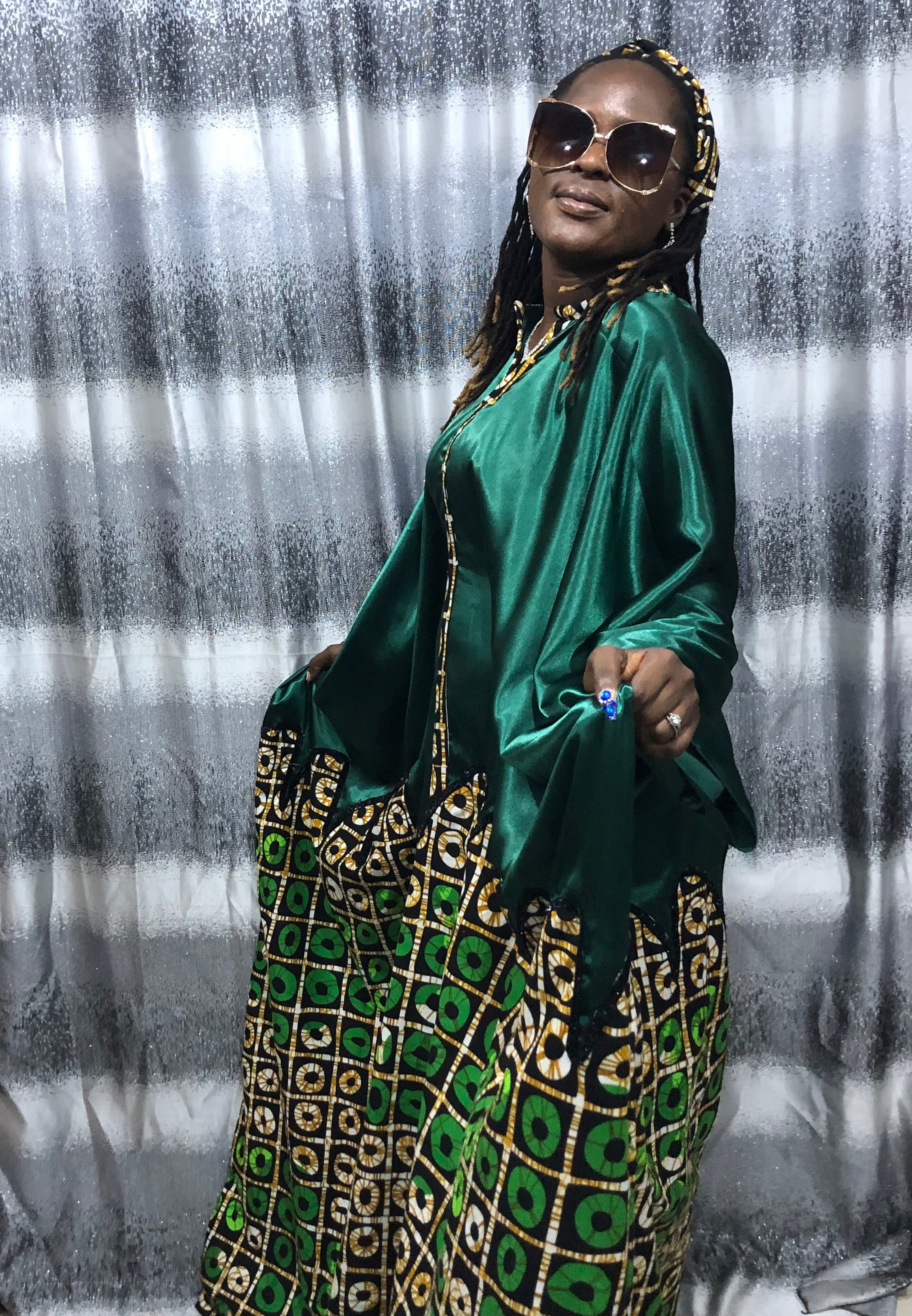 African Bubu Dress | Nigerian Kaftan Outfit | Rich Auntie Style | Wedding Guest, Brunch, Birthday, Everyday Wear | Ankara Maxi Dress | Rich Auntie Luxury Moo-Moo with Matching Headbands.