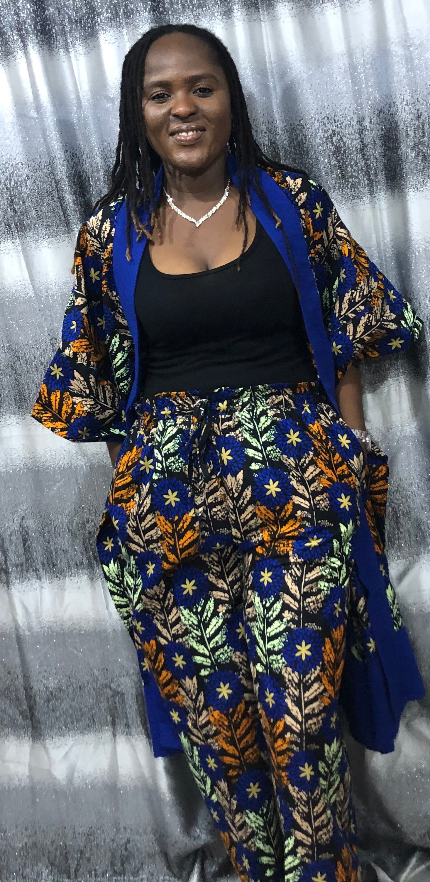 Modern Style African Ankara Print and Aso-Oke Kimono 2p Pant Set, African kimono & pants, Ankara kimono African 2piece set, Ankara matching set, African styles for women, African print pants.