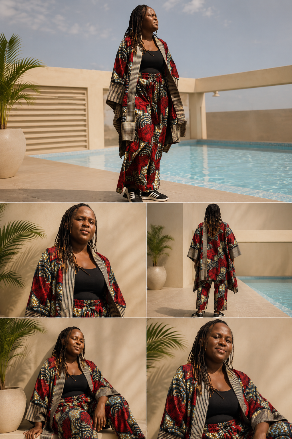 Modern Style African Ankara Print and Aso-Oke Kimono 2p Pant Set, African kimono & pants, Ankara kimono African 2piece set, Ankara matching set, African styles for women, African print pants.