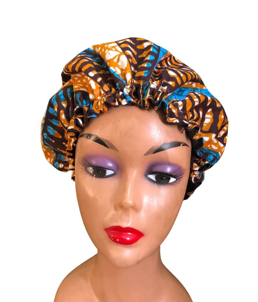 Kids Ankara Bonnet Cap/Double Layered Bonnet /Ruffles Cap/Children's Ankara Bonnet: Handmade Cotton-Lined Ruffled Headwrap, Kids Ankara Handmade African Print Sleep Cap for Children |Cotton-Lined Hair Protection, African Print Elastic Protective Baby Cap.