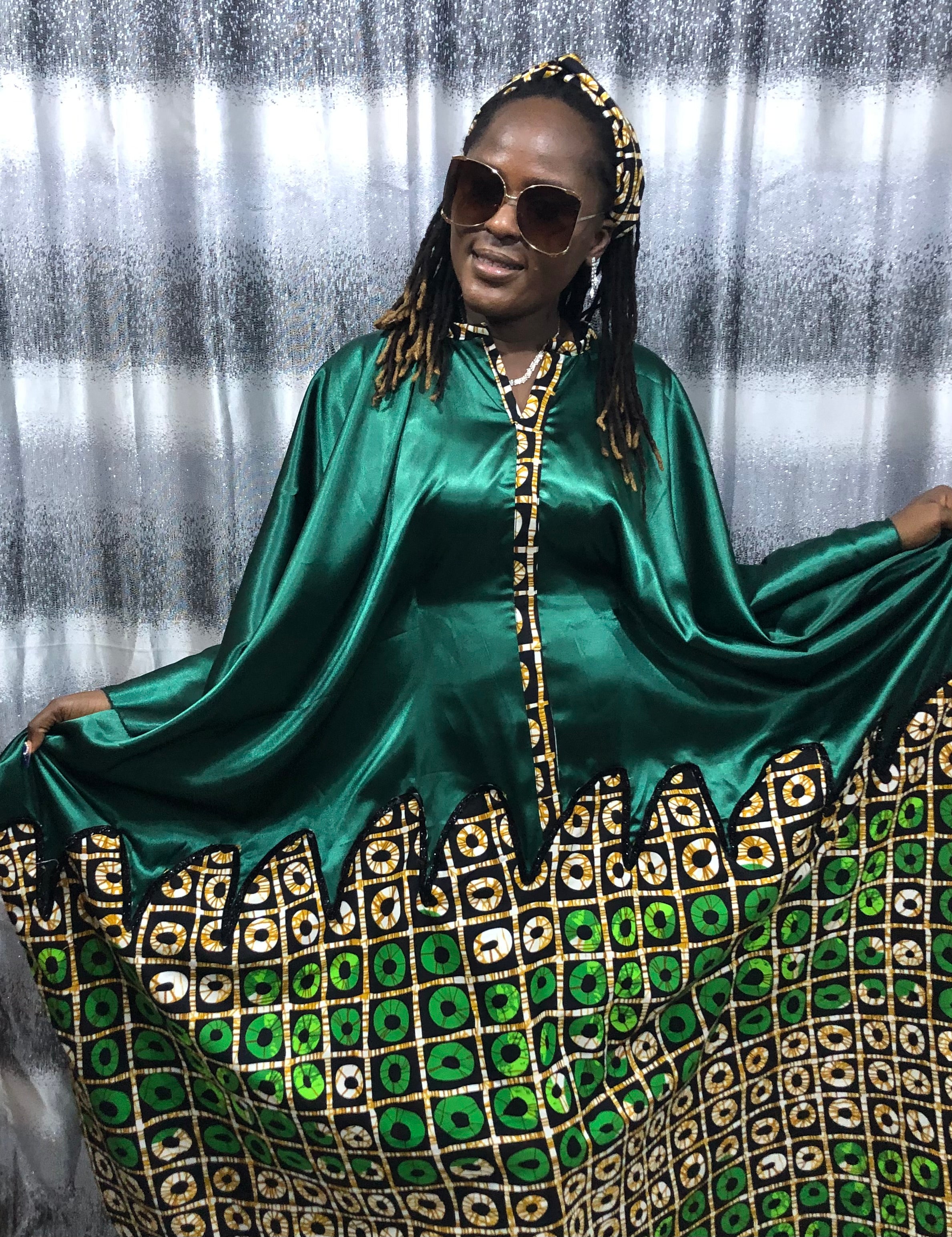 African Bubu Dress | Nigerian Kaftan Outfit | Rich Auntie Style | Wedding Guest, Brunch, Birthday, Everyday Wear | Ankara Maxi Dress | Rich Auntie Luxury Moo-Moo with Matching Headbands.
