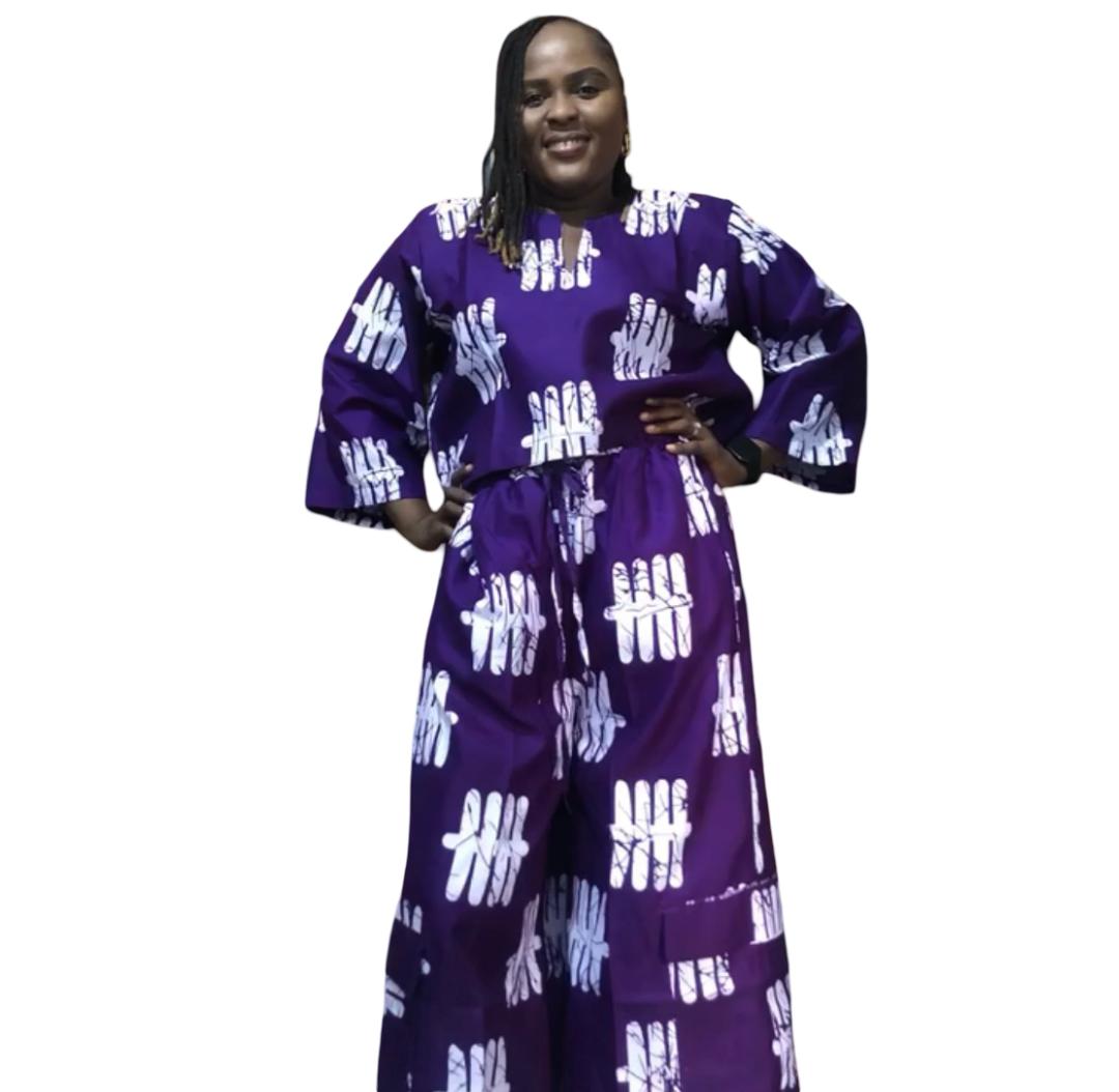Ankara Two Piece Set: African Print Crop Top & Wide Leg Pants      Ankara two piece set, African print pants, Ankara crop top and pants, African print tops, Ankara wide leg pants, Ankara palazzo pant and top