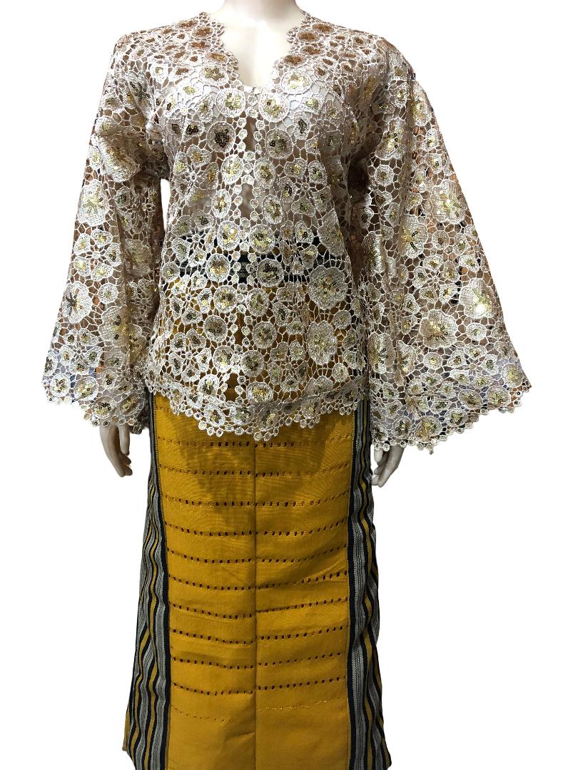 Luxury African Lace Infused Party Outfit with Gele/Headgear | Women Traditional Suit| Wedding Suit| Engagement Outfit| African Women Clothing| Aso Ebi Fashion Outfit