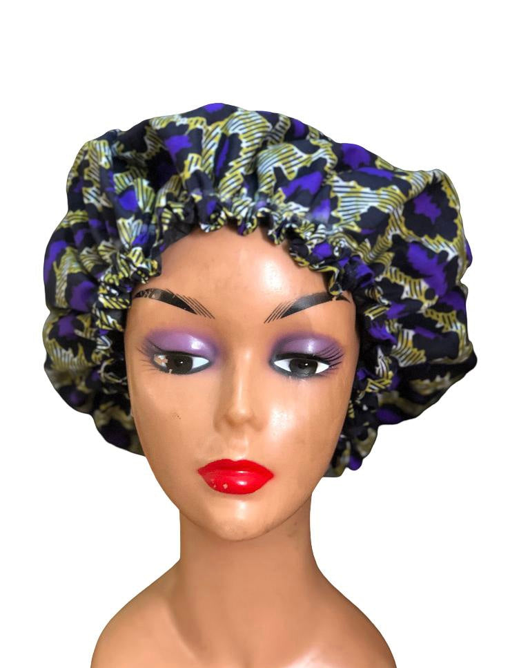 1PC Ankara Bonnet for Women-Double Layer Sleep Cap, Ankara Cotton Bonnet: African Print Protective Hair Cap, Colourful African Print Large Ruffle Hair Bonnets with Cotton Lining, African Inspired Wax Print Hair Bonnets with Lining. Ankara Hair Bonnets.
