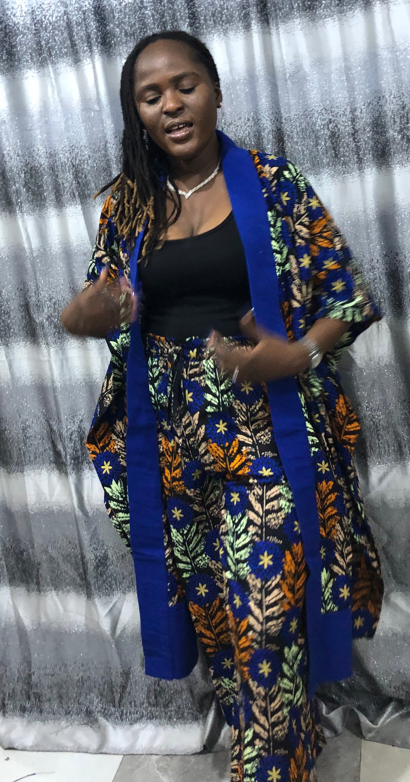 Modern Style African Ankara Print and Aso-Oke Kimono 2p Pant Set, African kimono & pants, Ankara kimono African 2piece set, Ankara matching set, African styles for women, African print pants.
