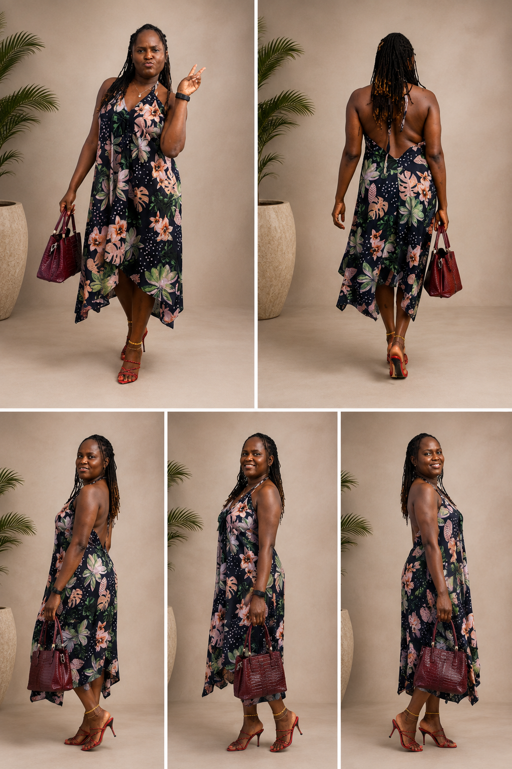 Floral Halter Maxi Dress, Sleeveless Summer Occasion, Flowy Print. Boho Floral Cutout Halter Midi Dress, Paisley Print Backless Crossover Strap, Vacation Festival Wedding Guest Summer Dress Women