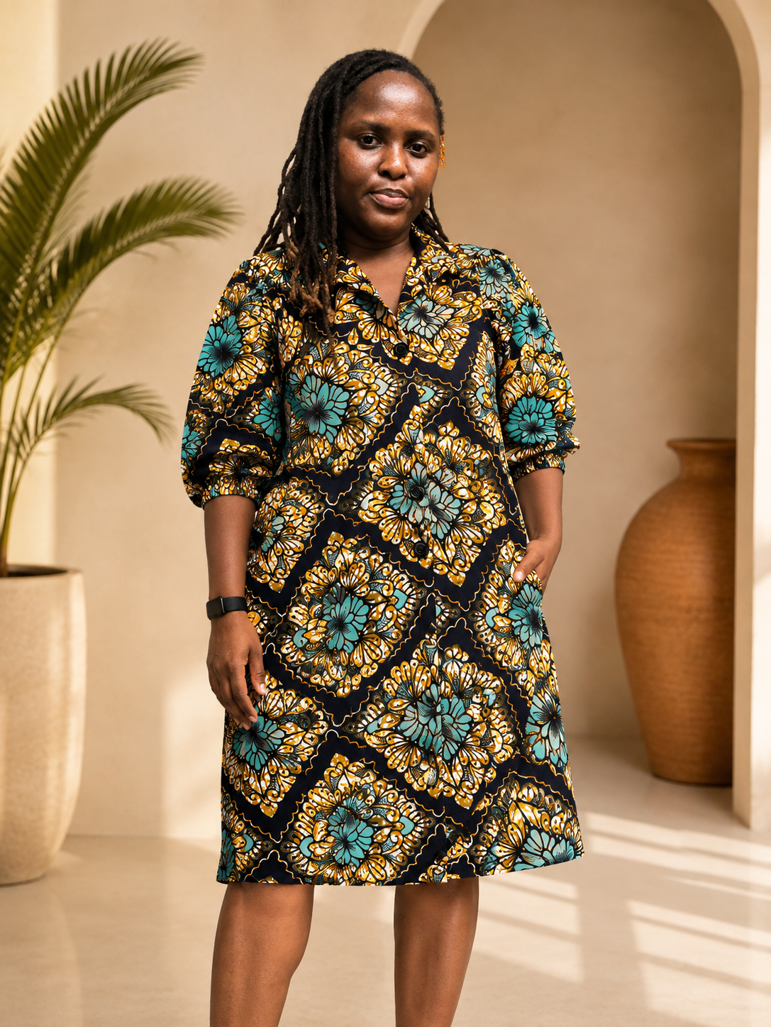 Ankara Shirt Dress. Handmade African Print Cropped Shirt: Ankara Kente Gown. African Print Ankara Flowy Shift dress. African Print Red/Gold/Green Shirt Dress - 100% Cotton