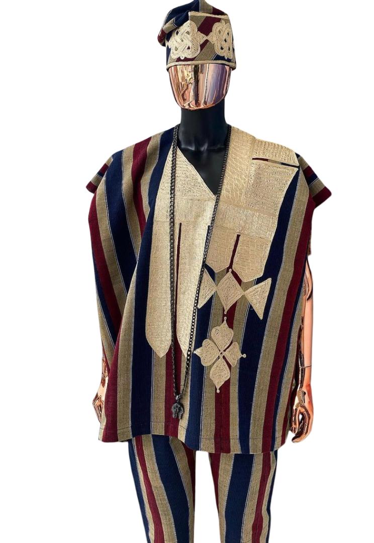 3 Piece African Aso Oke for Men ,Festival Suit Gift for Him African Attire Traditional Dashiki Men's Wedding Clothing Vintage Costume, Handmade African Aso Oke.