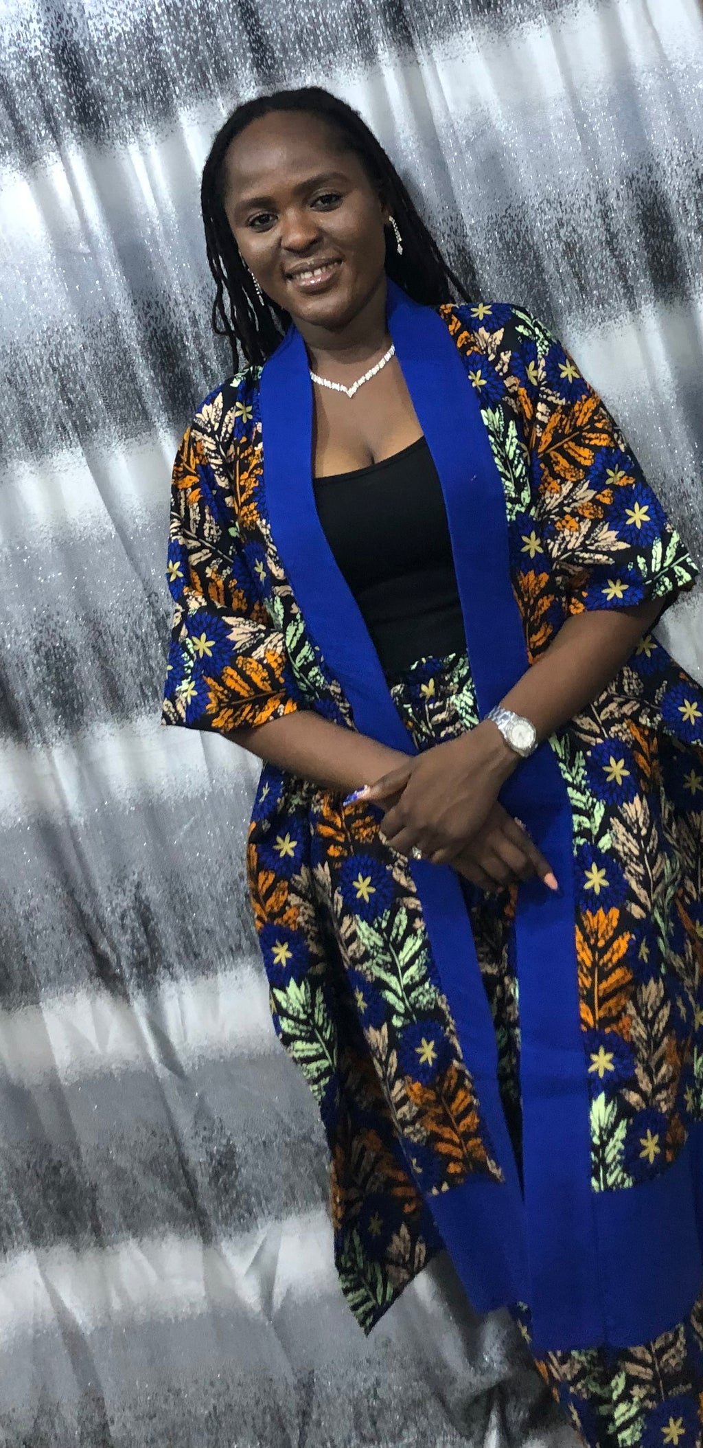 Modern Style African Ankara Print and Aso-Oke Kimono 2p Pant Set, African kimono & pants, Ankara kimono African 2piece set, Ankara matching set, African styles for women, African print pants.