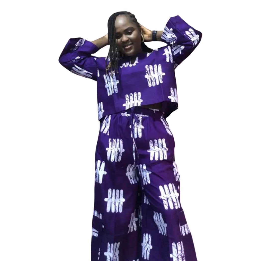 Ankara Two Piece Set: African Print Crop Top & Wide Leg Pants      Ankara two piece set, African print pants, Ankara crop top and pants, African print tops, Ankara wide leg pants, Ankara palazzo pant and top