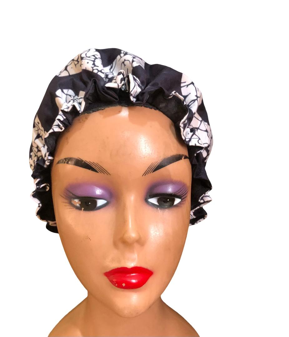 Kids Ankara Bonnet Cap/Double Layered Bonnet /Ruffles Cap/Children's Ankara Bonnet: Handmade Cotton-Lined Ruffled Headwrap, Kids Ankara Handmade African Print Sleep Cap for Children |Cotton-Lined Hair Protection, African Print Elastic Protective Baby Cap.