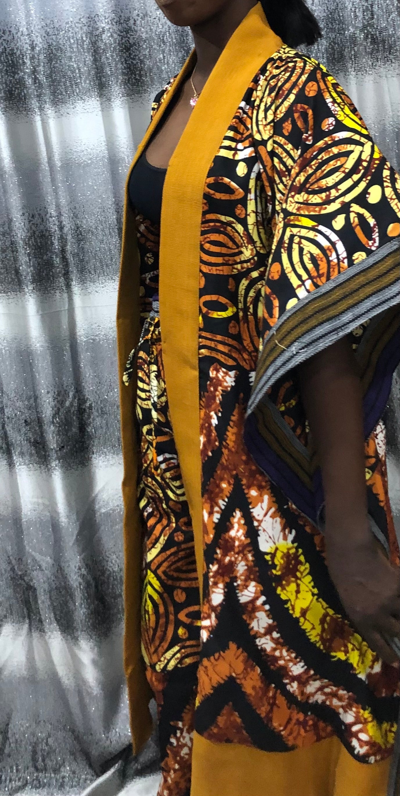 Modern Style African Ankara Print and Aso-Oke Kimono 2p Pant Set, African kimono & pants, Ankara kimono African 2piece set, Ankara matching set, African styles for women, African print pants.