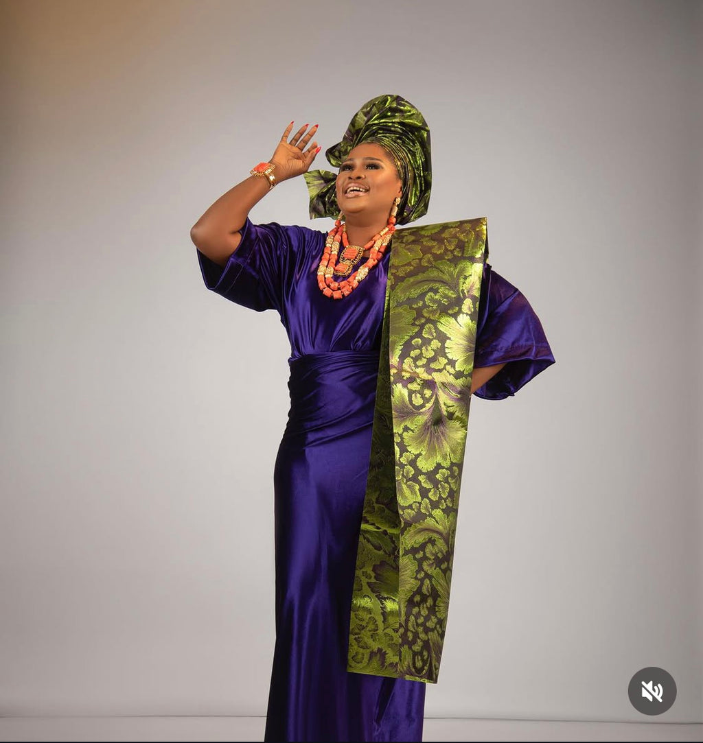 Velvet Iro and Buba set, royal purple, classic aso ebi outfit, Yoruba dress
