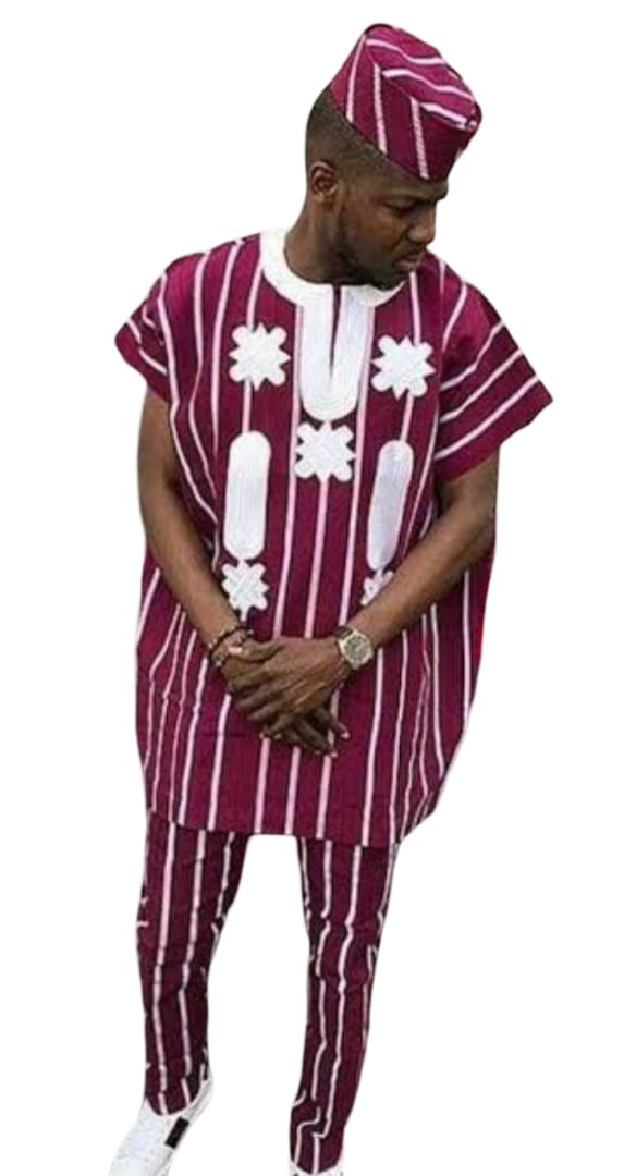 3 Piece African Aso Oke for Men ,Festival Suit Gift for Him African Attire Traditional Dashiki Men's Wedding Clothing Vintage Costume, Handmade African Aso Oke.