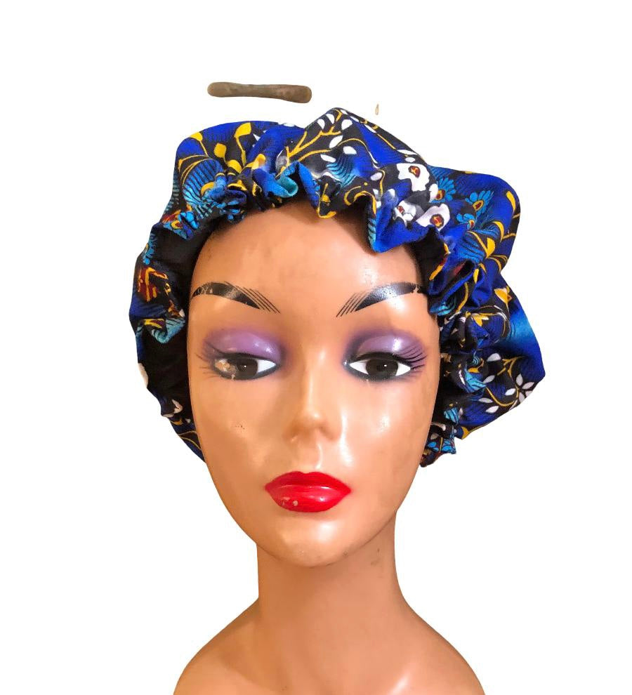 Kids Ankara Bonnet Cap/Double Layered Bonnet /Ruffles Cap/Children's Ankara Bonnet: Handmade Cotton-Lined Ruffled Headwrap, Kids Ankara Handmade African Print Sleep Cap for Children |Cotton-Lined Hair Protection, African Print Elastic Protective Baby Cap.