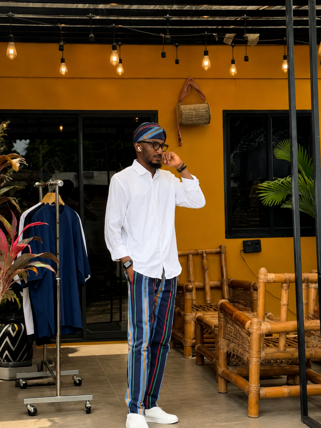 Striped Aso Oke Men's Ensemble, African Handwoven Trousers and Caps Only, Tailored Native Wear, Aso Oke Fila Cap & Trouser Set: Yoruba Traditional Menswear, Handmade Aso Oke Wide-Leg Pants with Cap / Fila.