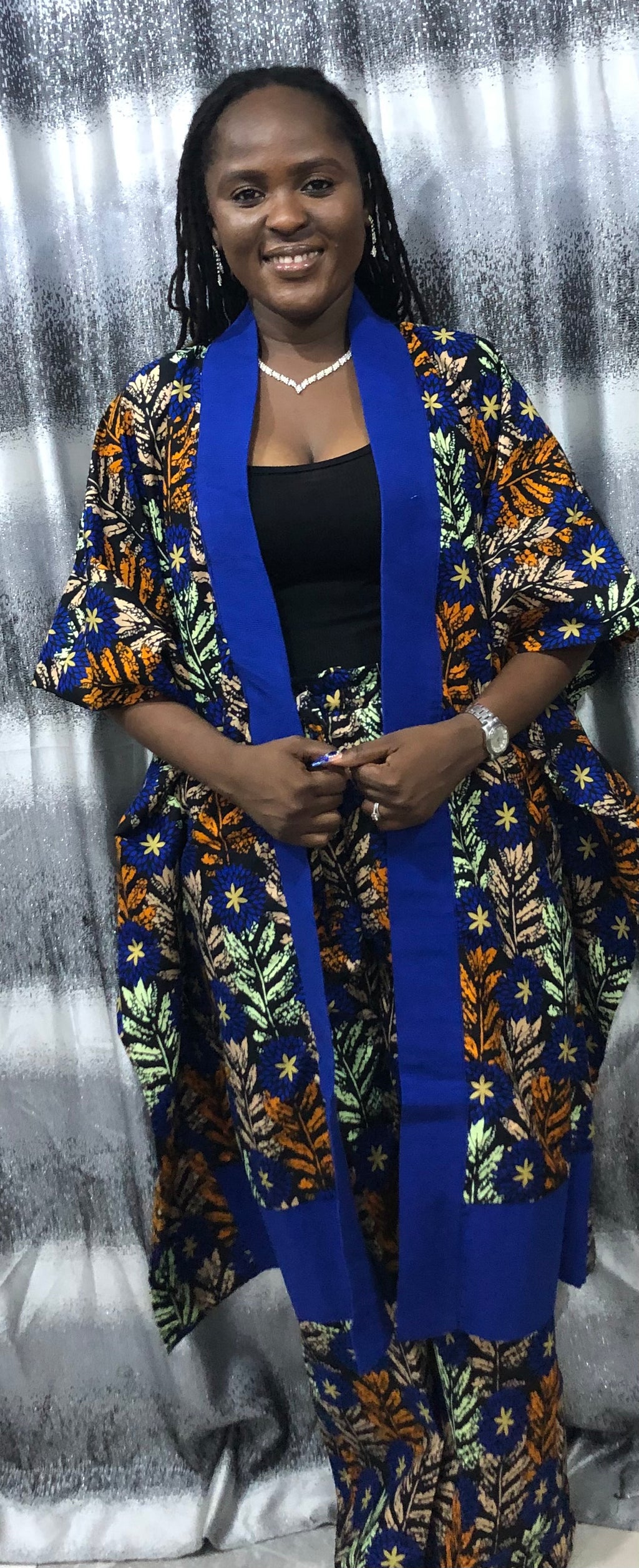 Modern Style African Ankara Print and Aso-Oke Kimono 2p Pant Set, African kimono & pants, Ankara kimono African 2piece set, Ankara matching set, African styles for women, African print pants.