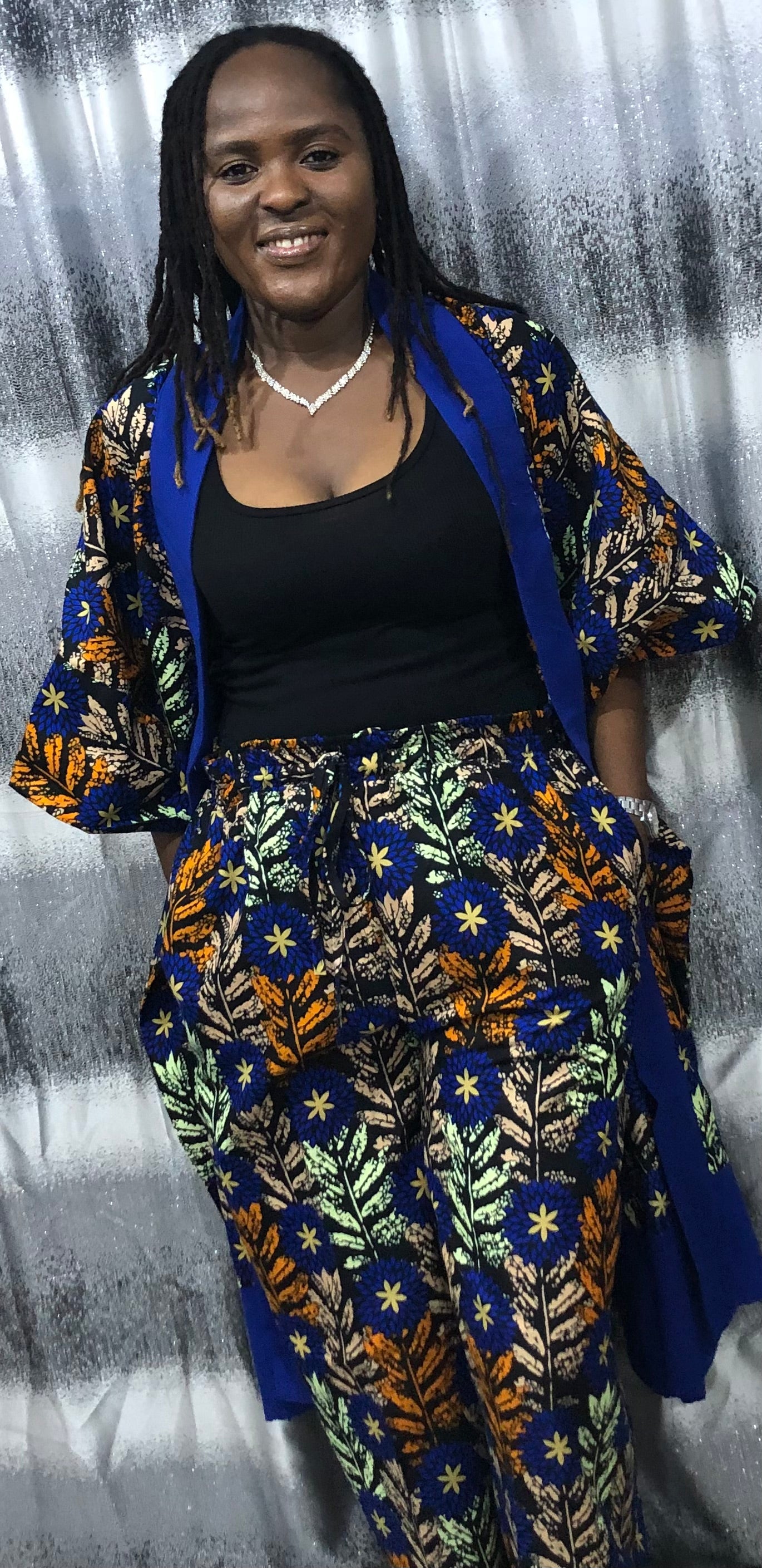 Modern Style African Ankara Print and Aso-Oke Kimono 2p Pant Set, African kimono & pants, Ankara kimono African 2piece set, Ankara matching set, African styles for women, African print pants.