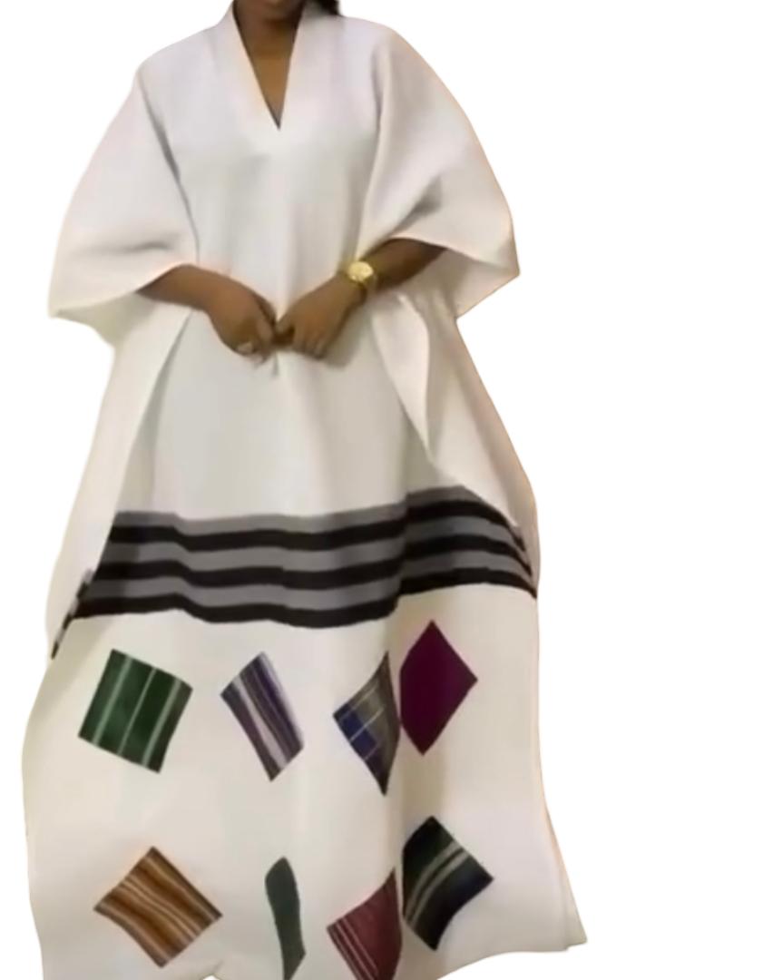 Elegant Mikado Boubou Dress: Bubu kaftan with Aso Oke Pattern, Nigerian Kaftan, Mixed Color Patchwork, Danshiki, Jalabia, Maxi Dress, Boubou Gown. Mikado Bubu With Aso Oke Design.