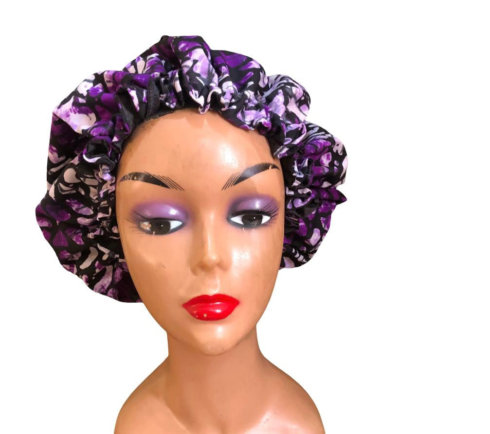 1PC Ankara Bonnet for Women-Double Layer Sleep Cap, Ankara Cotton Bonnet: African Print Protective Hair Cap, Colourful African Print Large Ruffle Hair Bonnets with Cotton Lining, African Inspired Wax Print Hair Bonnets with Lining. Ankara Hair Bonnets.