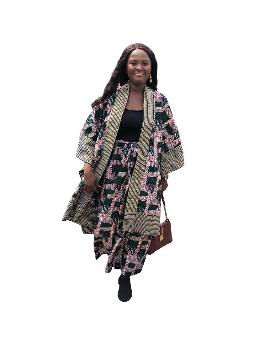 Modern Style African Ankara Print and Aso-Oke Kimono 2p Pant Set, African kimono & pants, Ankara kimono African 2piece set, Ankara matching set, African styles for women, African print pants.