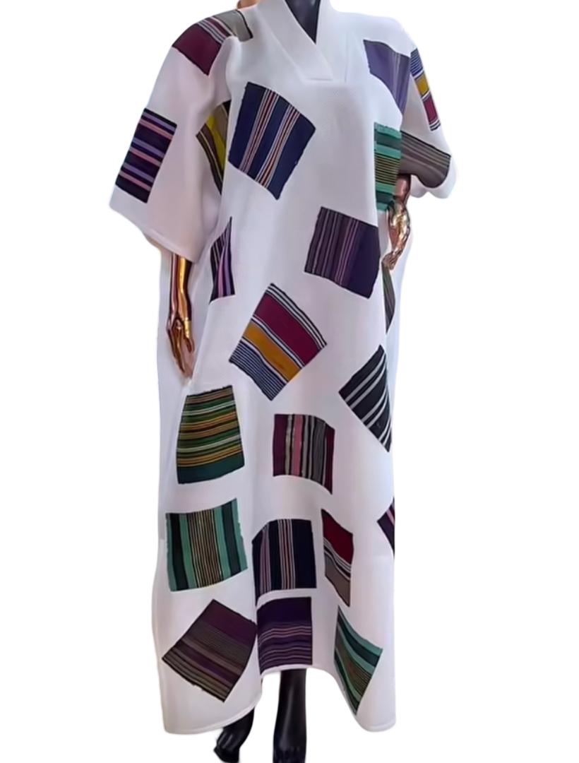 Elegant Mikado Boubou Dress: Bubu kaftan with Aso Oke Pattern, Nigerian Kaftan, Mixed Color Patchwork, Danshiki, Jalabia, Maxi Dress, Boubou Gown. Mikado Bubu With Aso Oke Design.