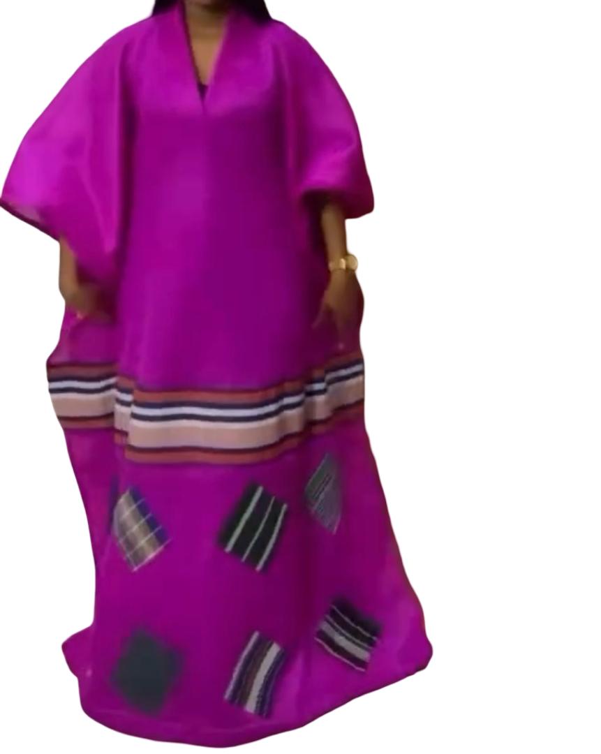 Elegant Mikado Boubou Dress: Bubu kaftan with Aso Oke Pattern, Nigerian Kaftan, Mixed Color Patchwork, Danshiki, Jalabia, Maxi Dress, Boubou Gown. Mikado Bubu With Aso Oke Design.