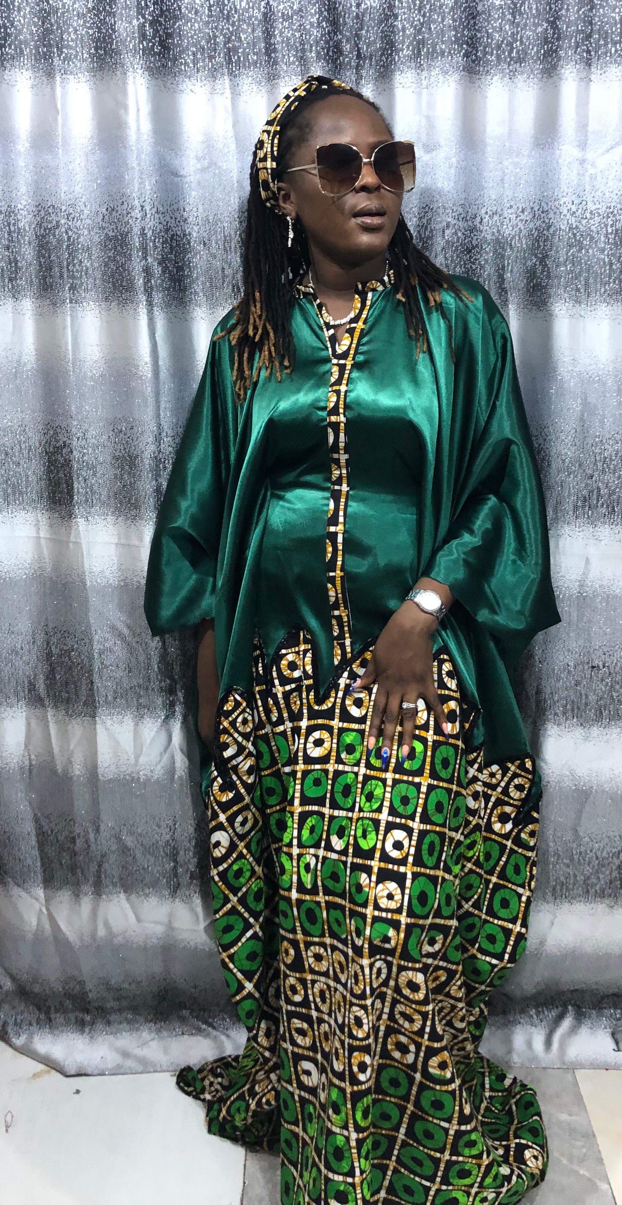 African Bubu Dress | Nigerian Kaftan Outfit | Rich Auntie Style | Wedding Guest, Brunch, Birthday, Everyday Wear | Ankara Maxi Dress | Rich Auntie Luxury Moo-Moo with Matching Headbands.