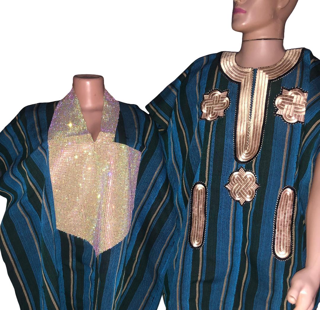 African couples Aso Oke outfits, 1 piece for men(Danshiki Top only) and Bubu / Moo-Moo / Kaftan for Women, African Mens and Women’s Wear, African men and women sets, African Handmade Aso oke