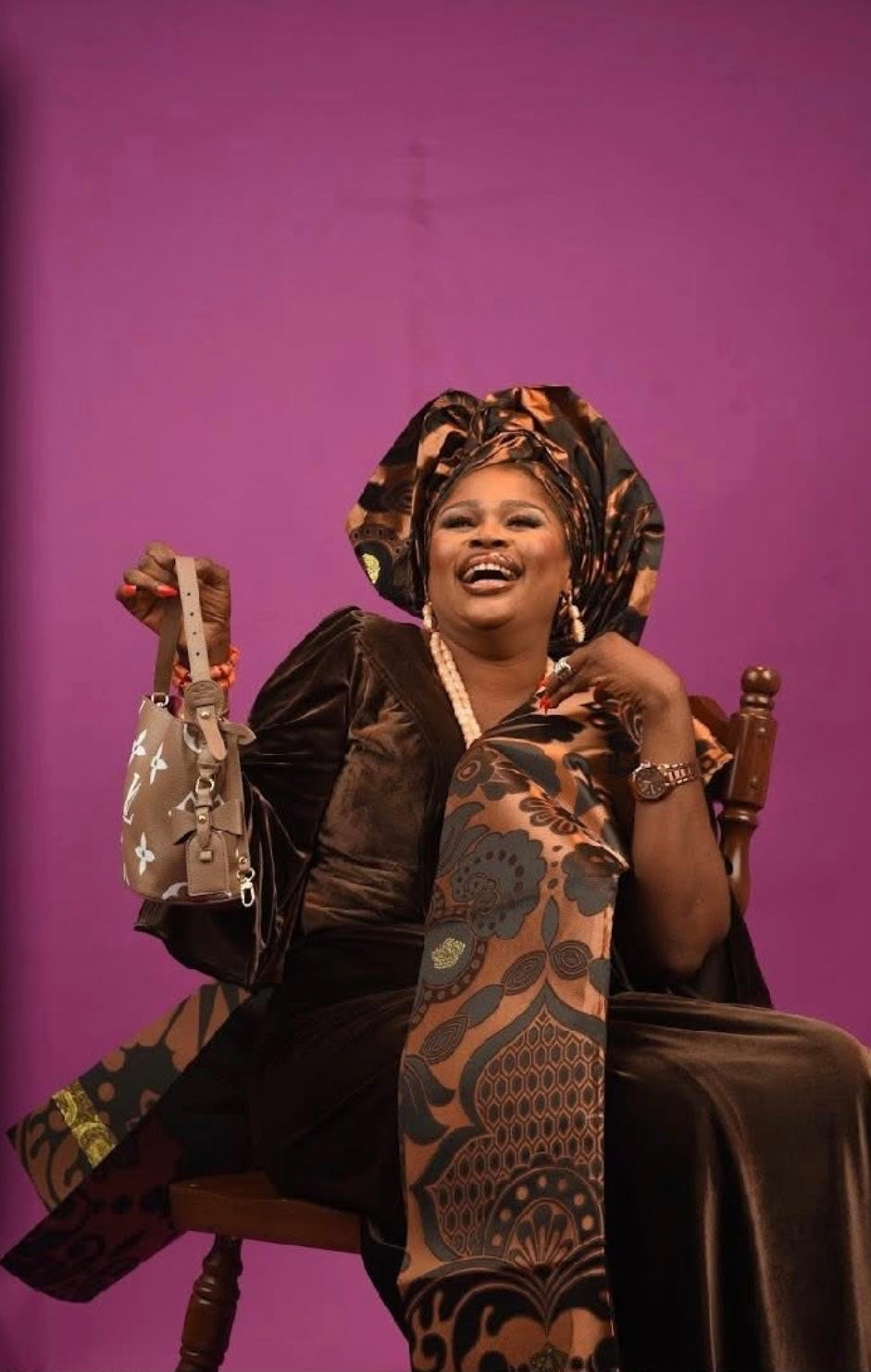 Velvet Iro and Buba set, brown, classic aso ebi outfit, Yoruba dress